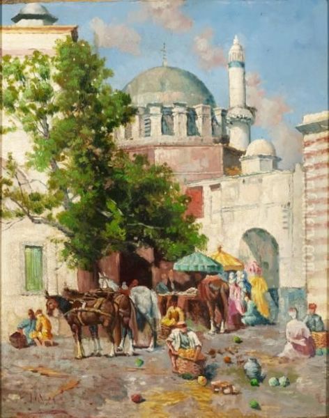 Scene De Marche A Istanbul Oil Painting by Filippo Indoni