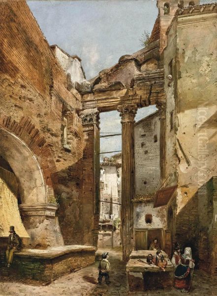 Roma, Il Portico Di Ottavia Oil Painting by Girolamo Induno