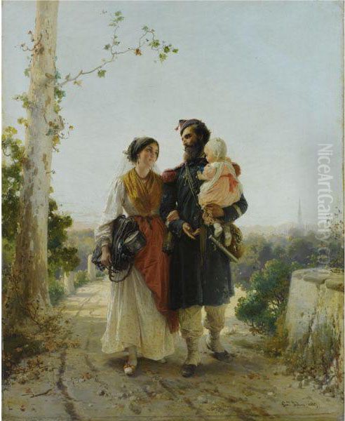 Il Ritorno Dal Campo Oil Painting by Girolamo Induno