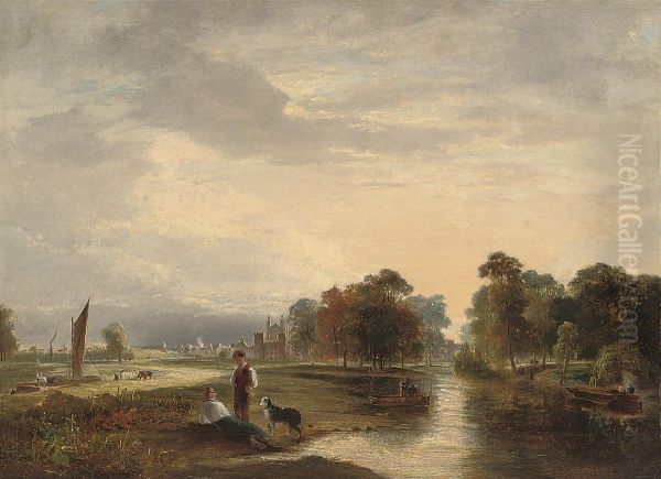 Lazy Days On The River Bank At Eton Oil Painting by William Ingalton