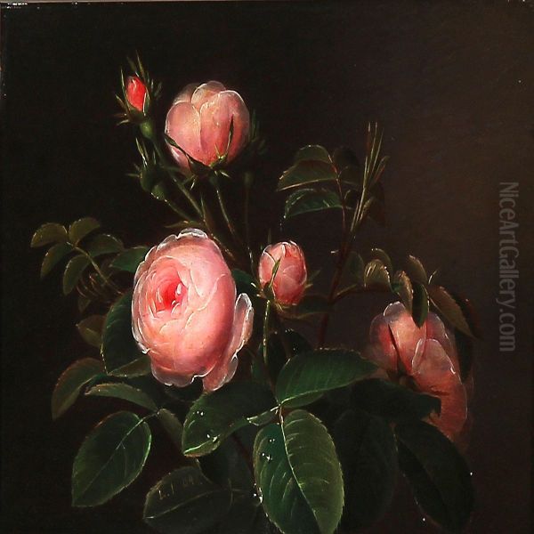 Pink Roses Oil Painting by Lucie M. Mandix Ingemann