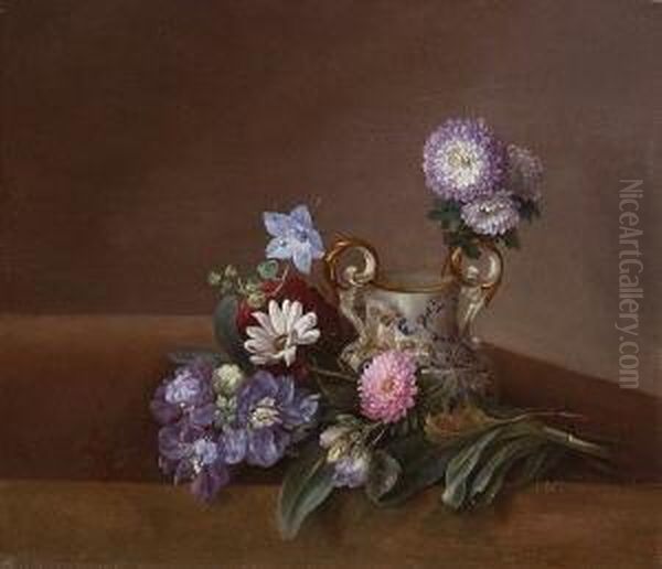 Stillleben Mit Sommerblumen Und
 Porzellanvase. Oil Painting by Lucie M. Mandix Ingemann