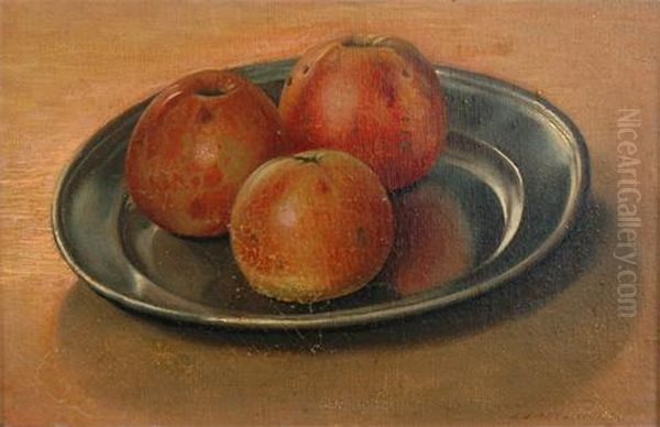 Apples On A Dish Oil Painting by Jan Ingenhoes