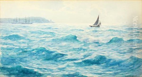 Seascape With Sailing Vessel In Foreground Oil Painting by William Ayerst Ingram