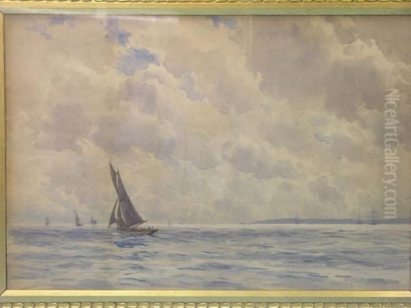 Sailing Boats Off The Cornish Coast Oil Painting by William Ayerst Ingram