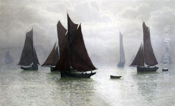 Trawler Becalmed Off Torquay Oil Painting by William Ayerst Ingram