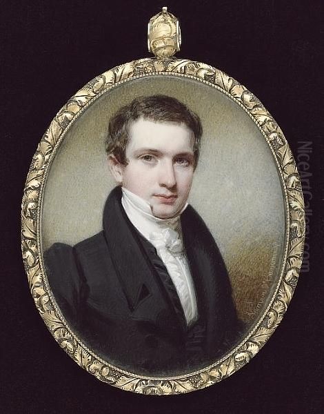 A Young Gentleman, Wearing Black Coat, Matching Waistcoat, Frilled White Chemise And Tied Stock Oil Painting by Henry Inman