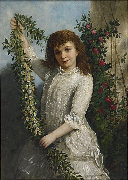 Portrait Of A Young Girl With Garlands Oil Painting by John O'Brien Inman