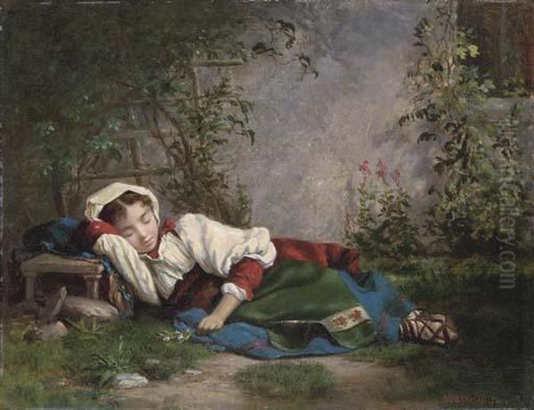 Napping Oil Painting by John O'Brien Inman