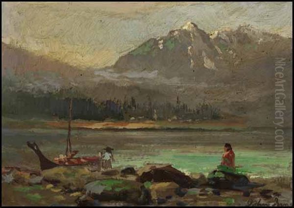 Figures By The Lake Oil Painting by John Innes