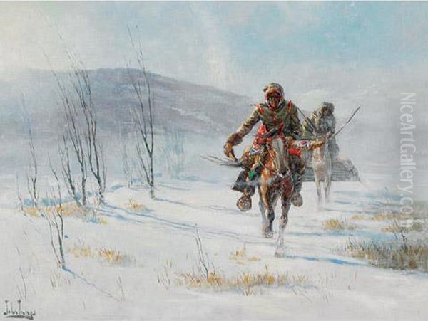 Indians In A Blizzard Oil Painting by John Innes