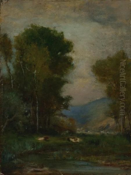 Cows By A Stream Oil Painting by George Inness