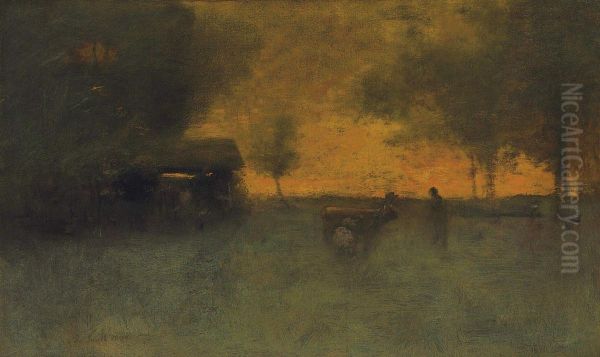 Sunset, Milking Time, Montclair, New Jersey Oil Painting by George Inness