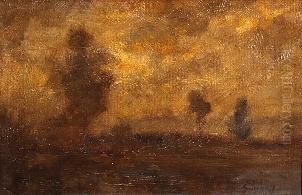 Trees Under Cloudy Skies Oil Painting by George Inness