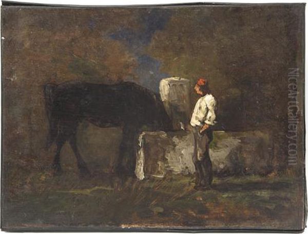 Watering Horse Oil Painting by George Inness Jnr.