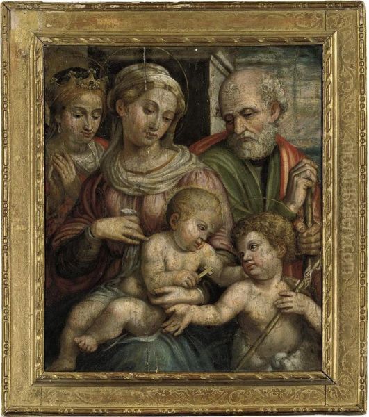 The Holy Family With The Infant Saint John The Baptist And Saintcatherine Of Alexandria Oil Painting by Innocenzo Da Imola