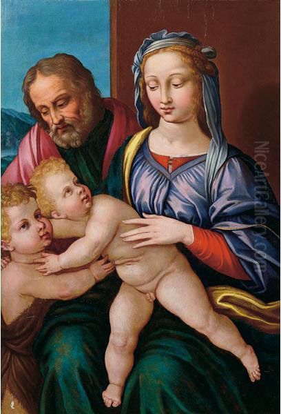 Sacra Famiglia Con San Giovannino Oil Painting by Innocenzo Da Imola