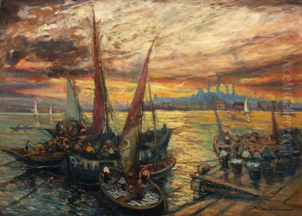 Golden Horn Oil Painting by Isac Ioan