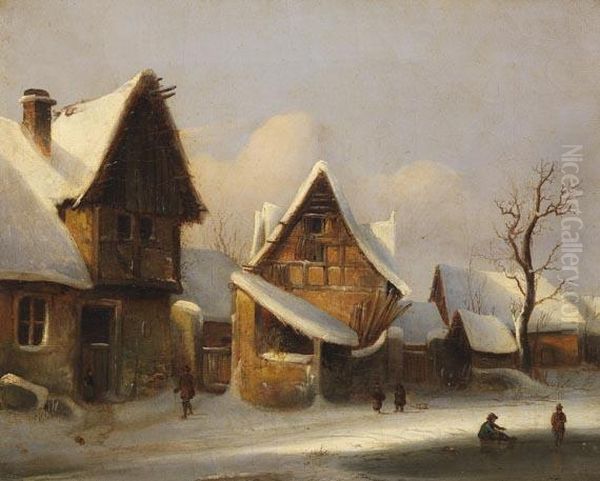 Harzstadtchen Im Schnee Oil Painting by Carl Irmer