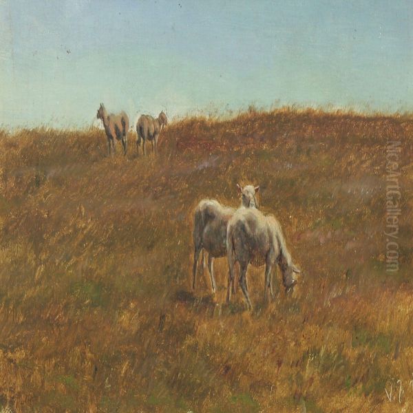 Landscape With Grazing Sheep Oil Painting by Valdemar Irminger