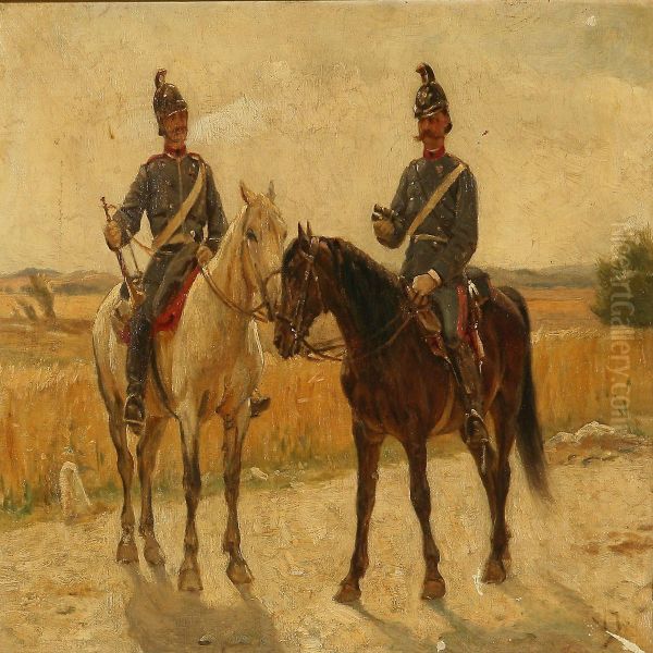 Dragoons On Horseback Oil Painting by Valdemar Irminger