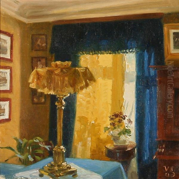 Sunny Interior Oil Painting by Valdemar Irminger