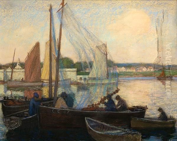 Harbor, Concarneau, Brittany Oil Painting by Wilson Henry Irvine