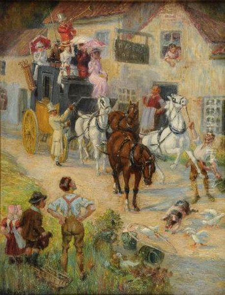 Coach And Horses Outside The Masons Arms Oil Painting by William Irving