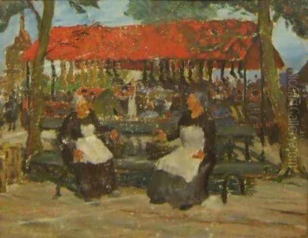 Continental Market Place Oil Painting by Greville Irwin