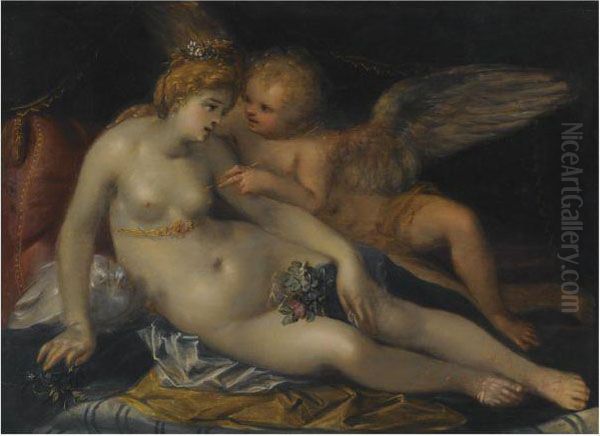 Venus And Cupid Oil Painting by Pieter Fransz. Isaaksz.