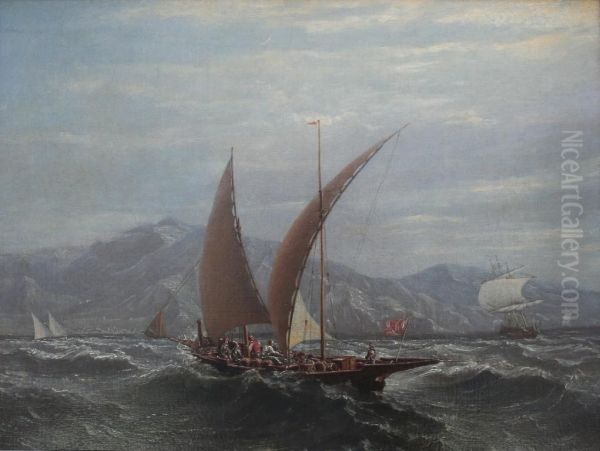 A Mediterranean Tartane In Coastal Waters Oil Painting by Eugene Isabey