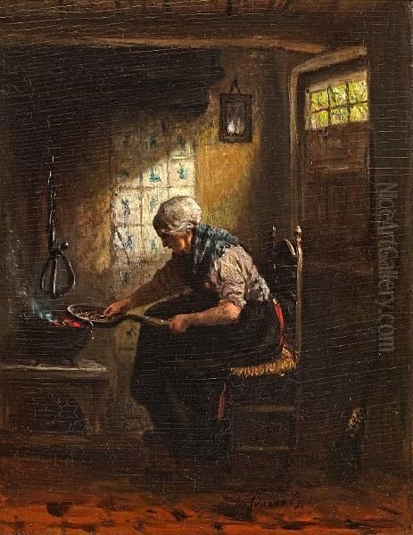 Preparing Dinner Oil Painting by Josef Isaels