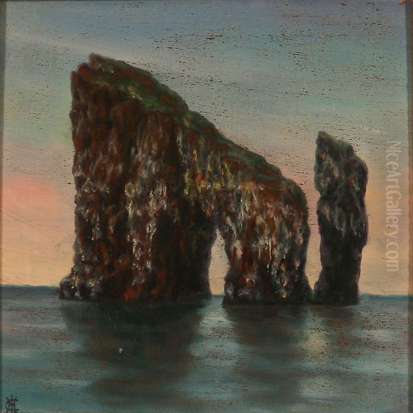 At Drangarnir And Tindholmur On The Faroe Islands Oil Painting by Christen Holme Isaksen