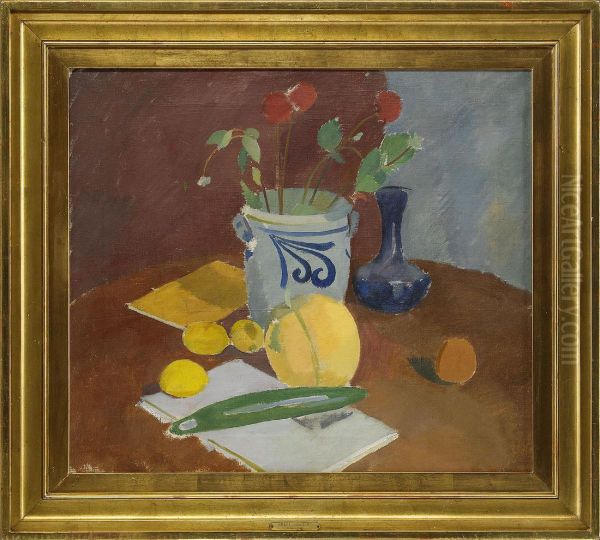 Nature Morte Med Blommor Och Frukter Oil Painting by Karl Isakson