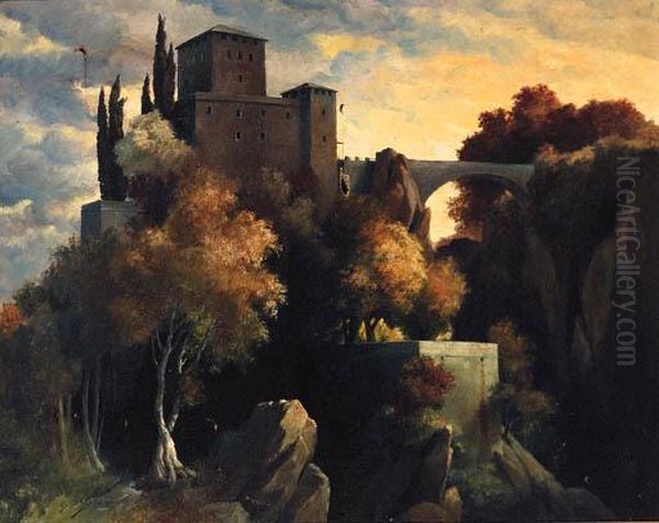 A Castle In A Wooded Landscape Oil Painting by Pietro Isella