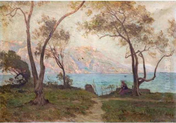 Village De La Cote Mediterraneenne Oil Painting by Marie-Victor Emile Isenbart