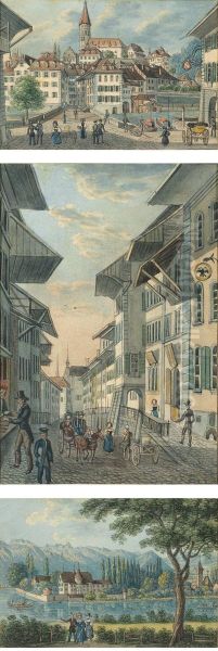 Altstadt Von Thun Oil Painting by Johann Baptist Isenring