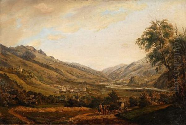 Landschaft In Der Surselva Oil Painting by Johann Baptist Isenring