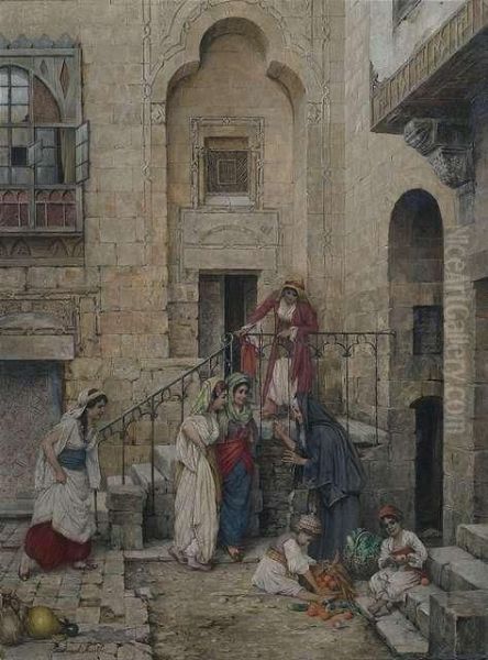 Harem Beauties In The Courtyard Of A Palace Oil Painting by Daniel Israel