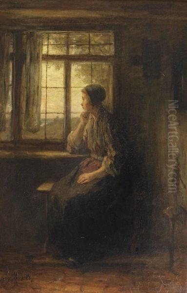 A Young Girl By A Window Oil Painting by Jozef Israels