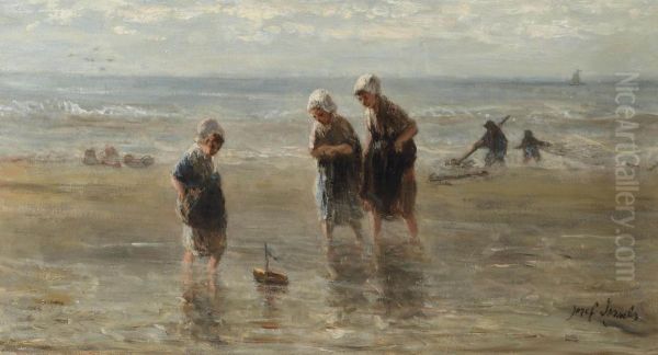 Children Playing On The Beach Oil Painting by Jozef Israels