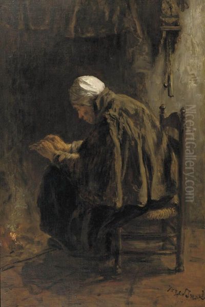 Als Men Oud Wordt; By The Fire Oil Painting by Jozef Israels