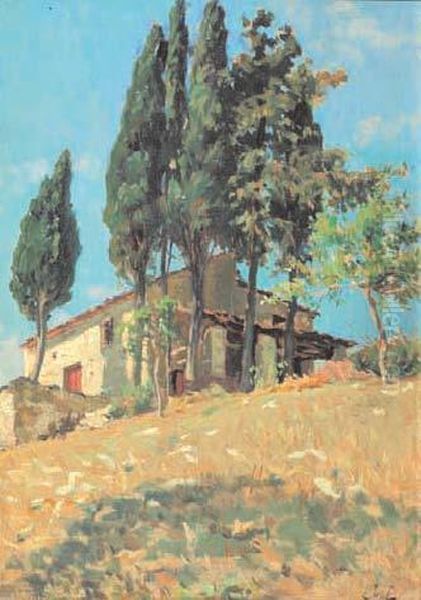 Casolare In Collina Oil Painting by Alberto Issel