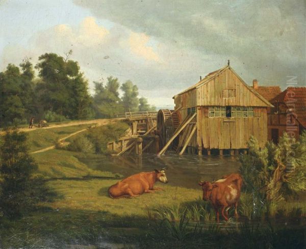 Landschaft Mit Muhle. Oil Painting by Georg Wilhelm Issel