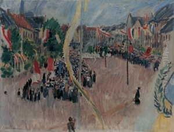 Versammlung Auf Einem Flaggengeschmuckten Platz Oil Painting by Ernst Isselmann