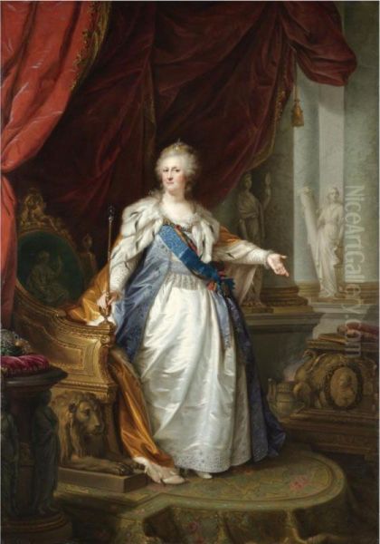 Portrait Of Catherine Ii After The Portrait By Lampi Oil Painting by Ivan Afanasevich Pustynin