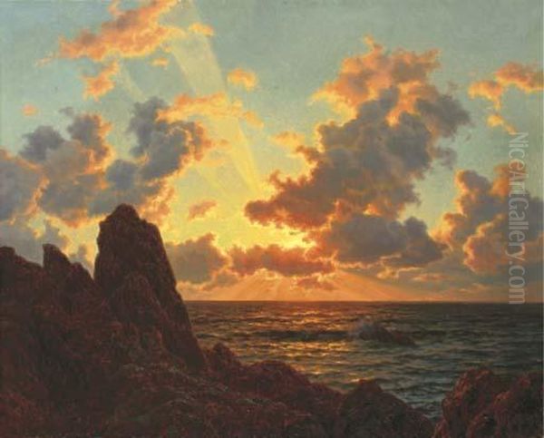 Sunset At Sea Oil Painting by Ivan Fedorovich Choultse