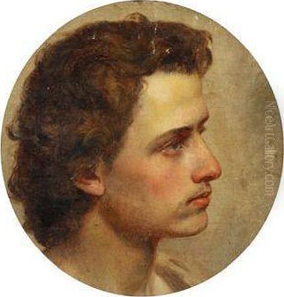 A Study Of A Male Head Oil Painting by Alexander Andreivich Ivanov