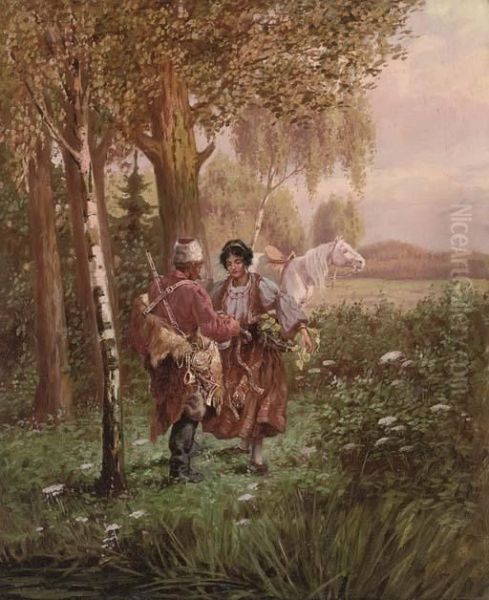 The Encounter By The Wood Oil Painting by Ivan Alekseevich Ivanov