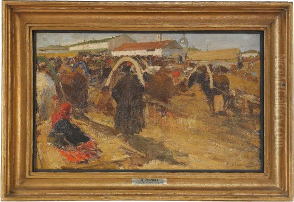 Market In Nizny Novgorod Oil Painting by Mikhail Filippovich Ivanov